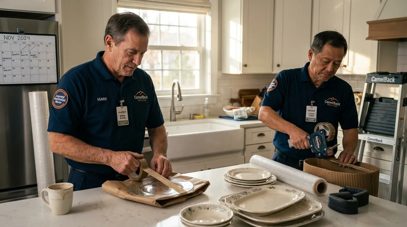 Professional crew packing kitchen dishware in Sumas, WA